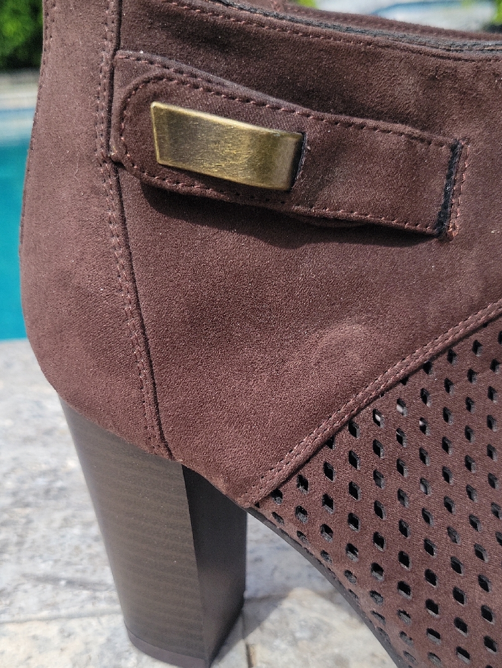 Cato Open Toe Brown Zipper Back Mesh Top Suede Look Ankle boots With Heel 7.5 - Picture 3 of 12